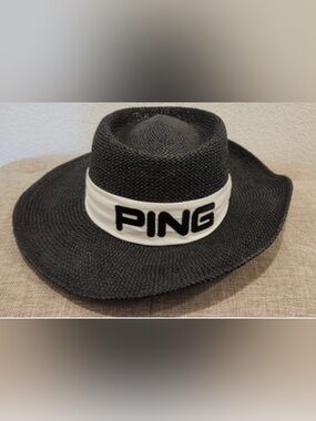 Vintage PING Golf Black Karsten Men's Straw Panama Sun Hat Large Made in USA